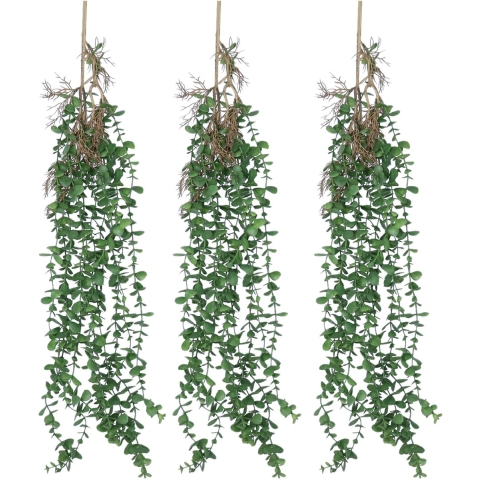 Kunstbloem/kunsttak Eucalyptus hangend - 3x - 97 cm - groen - kunst hangplanten -