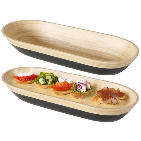 Serveerschaal Bambo - 2x - 40 x 15 cm - zwart - bamboe - broodmand/schaal -