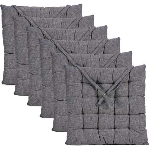 Giftdecor Stoelkussen Decorama - 6x - binnen/buiten - donkergrijs - 40 x 5cm - polyester -