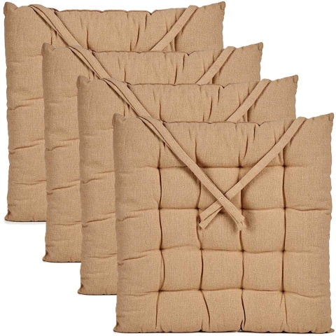 Stoelkussen Decorama - 4x - binnen/buiten - beige - 40 x 40 x 5 cm - polyester -