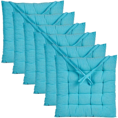 Stoelkussen Decorama - 6x - binnen/buiten - turquoise - 40 x 40 x 5 cm - polyester -