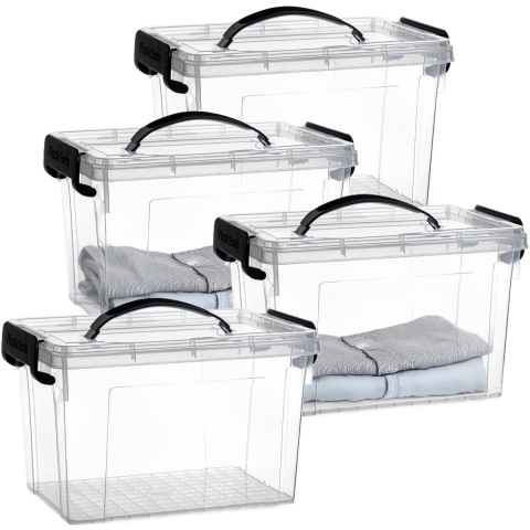 Opslagbox met deksel - 4x - transparant grijs - 6 liter - 25 x 19 x 17 cm - kunststof -