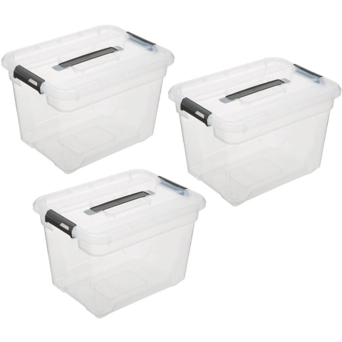 5Five opberg kist met deksel - 3x - Box - 18 liter - 39 x 29 x 27 cm - kunststof - transparant -