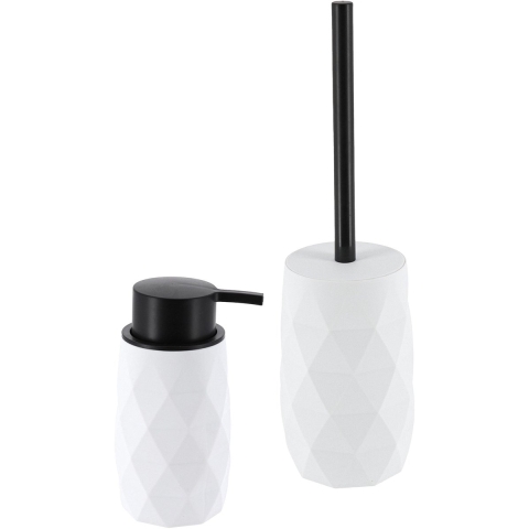 Toilet accessoire set - wc borstel en zeeppomp Diamond - wit - kunststof -