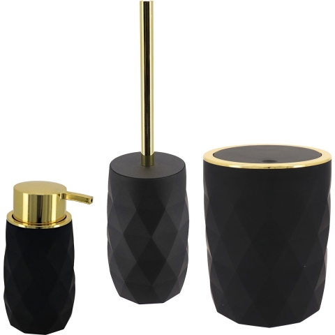 Toilet accessoire set - wc borstel/prullenbak en zeeppomp Diamond - zwart - kunststof -