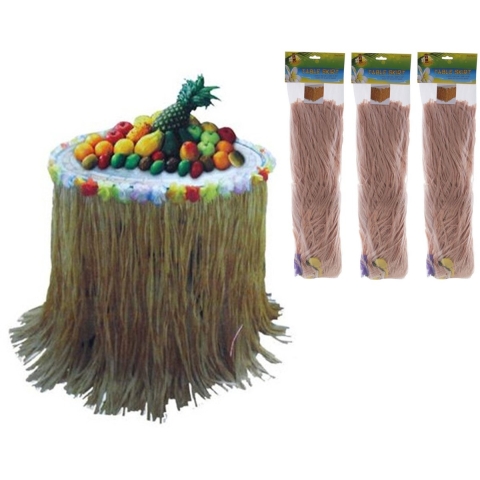 Hawaii tafelrok - 3x - naturel - 225 x 80 cm - riet - beige - tropisch feestje - met bloemen -