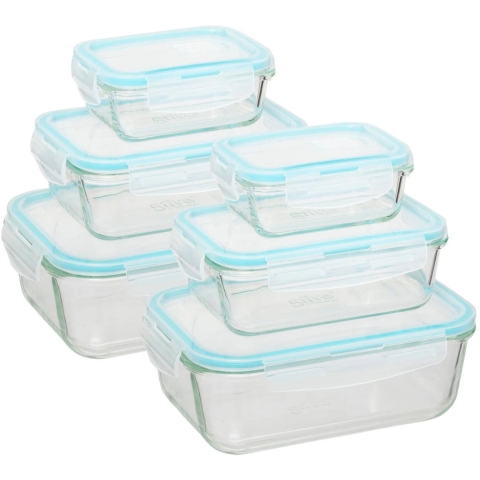 5Five Vershoudbakjes met deksel - glas - set 6x stuks - 330/800/1730 ml -