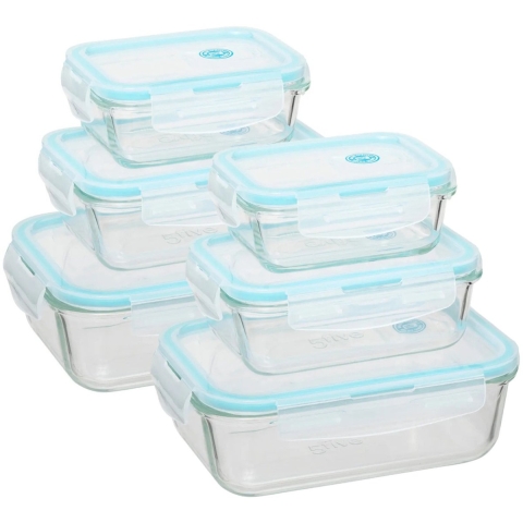 5Five Vershoudbakjes met deksel - glas - set 6x stuks - 1180/540/330 ml -