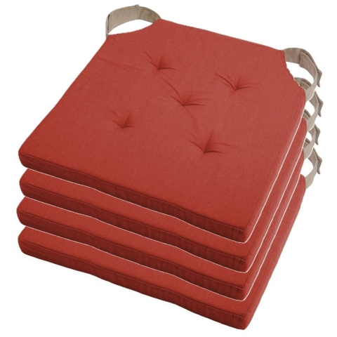Stof Textile stoelkussen DUO - 4x - terracotta - 38 x 38 x 4 cm - klittenband sluiting -