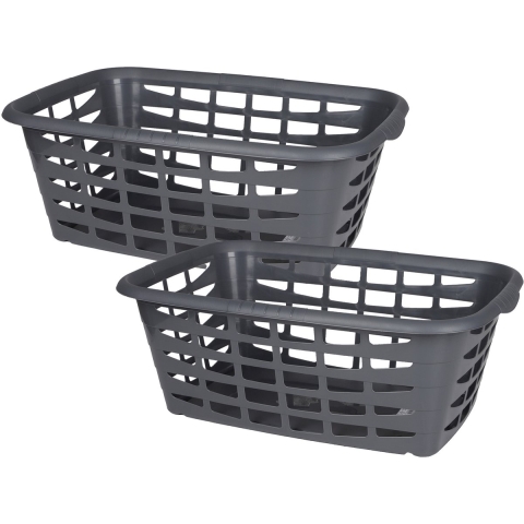 Kunststof wasmand - 2x - grijs - 40 liter - 66 x 45 x 24 cm - manden voor wasgoed -