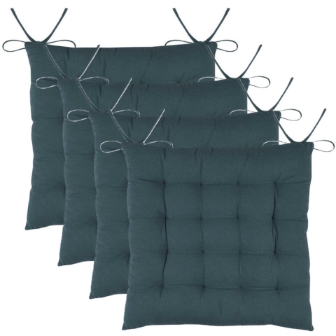 Stof Textile stoelkussens DUO - 4x - petrol blauw - 38 x 38 x 3.5 cm - touwtjes sluiting -
