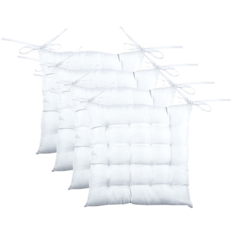 Stof Textile stoelkussen BEA - 4x - wit - 40 x 40 x 4 cm - touwtjes sluiting - binnen/buiten -