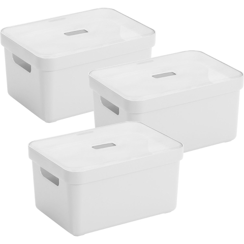 Sunware opbergbox met deksel - 3x - Sigma Home - kunststof - 13 liter - wit - opberg dozen -