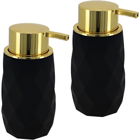 Zeeppompje/dispenser Diamond - 2x - zwart - kunststof - 6 x 15 cm -