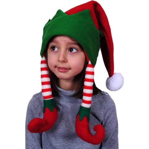 Elfen muts - 3x stuks - rood/groen - polyester vilt - kinderen - kerstmuts -