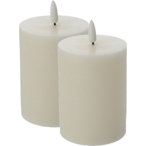 LED kaars/stompkaars - 2x - creme wit - D7,5 x H10 cm - flikkerend licht -