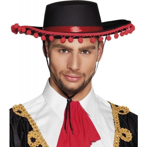 Spaanse matador hoed - 2x stuks - zwart - met bolletjes - 59 cm - polyester - verkleed hoeden - Carn -