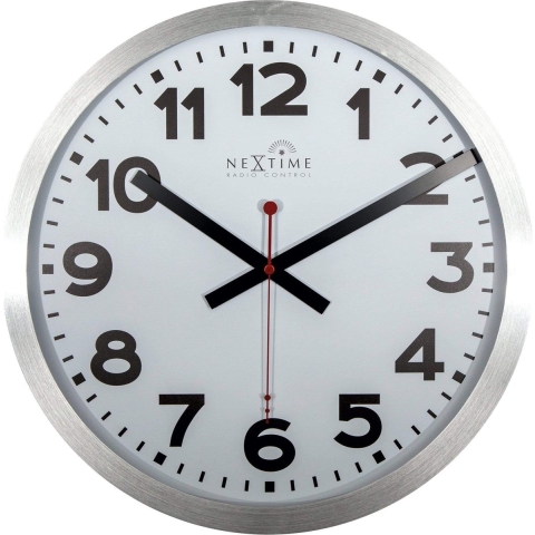 NeXtime NE-3999ARRC Wandklok Dia. 35 Cm, Aluminium, Wit, 'Station' Radio Controlled (DCF)