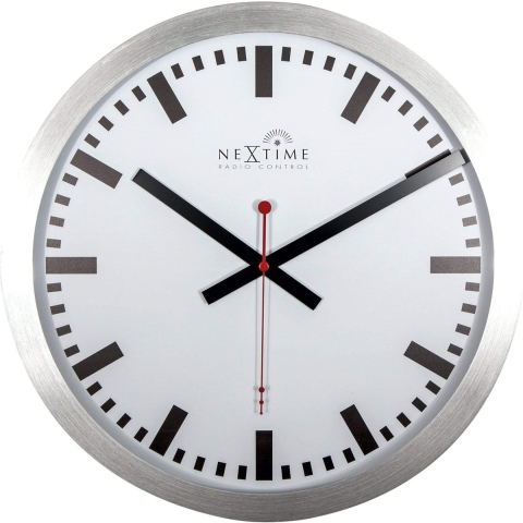 NeXtime NE-3999STRC Wandklok Dia. 35 Cm, Aluminium, Wit, 'Station' Radio Controlled (DCF)