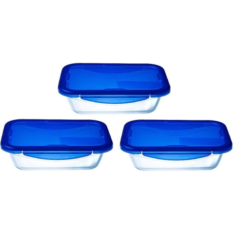 Pyrex Vershoudbakjes - met deksel - Cook & Go - laag - 800 ml - 3-Delig