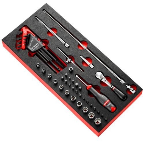 Facom Module doppen 1/4" 6-kant , ratel met vergrendeling en accessoires - MODM.RL2