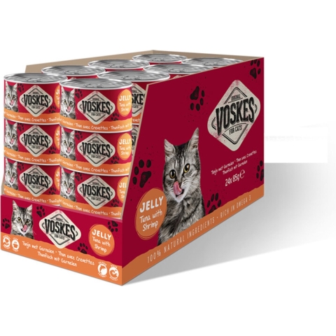 24x Voskes Kattenvoer Nat Tonijn met Garnalen 85 gr