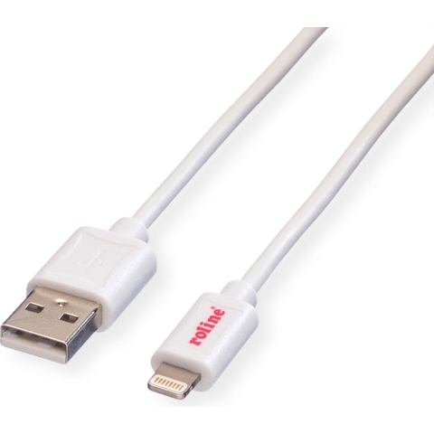 ROLINE Lightning naar USB 2.0 kabel voor iPhone, iPod, iPad, wit, 1,8 m