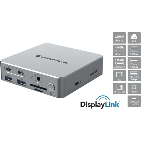 Conceptronic DONN25G laptop dock & poortreplicator Bedraad USB 3.2 Gen 2 (3.1 Gen 2) Type-C Zilver