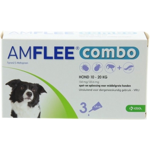 Amflee Combo Spot-On 134 mg hond M 10 - 20 kg 2 x 3 pipetten