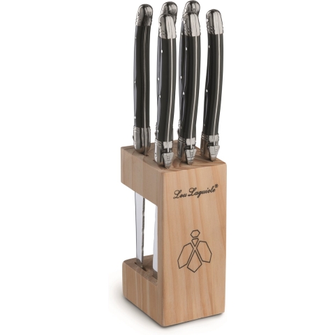 Lou Laguiole - Tradition 6 Steakmessen + Messenblok - Antraciet