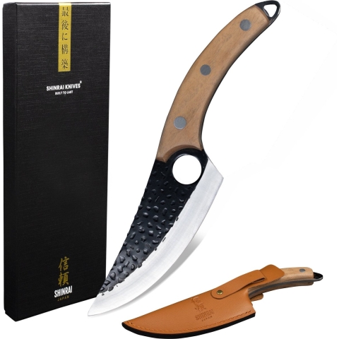 Hammered RVS Gladiator Series - Universeel Koksmes met holster bruin