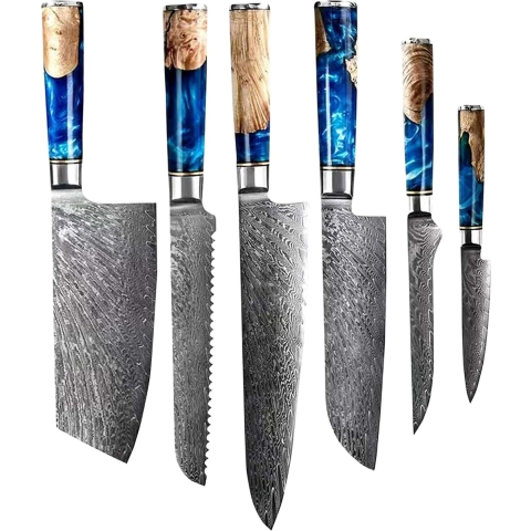 Epoxy Sapphire 6-delige japanse Damascus Messenset