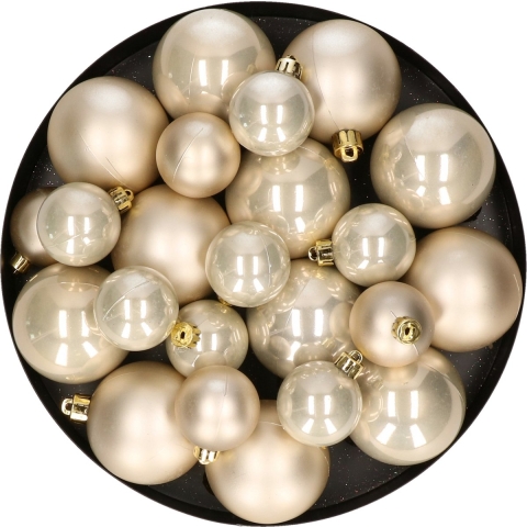 Kerstversiering kunststof kerstballen parel/champagne 6-8-10 cm pakket van 44x stuks -