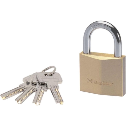 Masterlock 50mm thick solid brass body - 30mm hardened steel shackle, 8mm diam. - - 2950EURD
