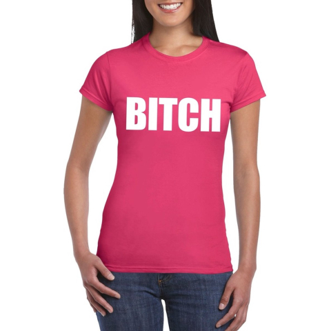 Bitch tekst t-shirt roze dames L -