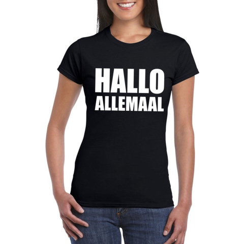 Hallo allemaal tekst t-shirt zwart dames M -