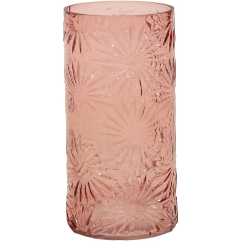 Mega Collections Bloemenvaas Debby - roze - glas - bloem relief - 15 x 30 cm -