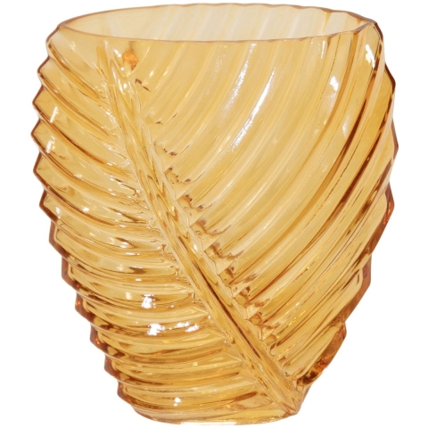 Mega Collections Bloemenvaas Leafy - oranje - glas - blader relief - 11 x 21 cm -