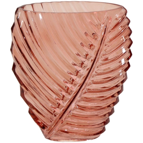 Mega Collections Bloemenvaas Leafy - roze - glas - blader relief - 11 x 21 cm -