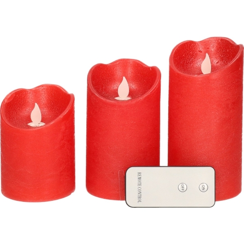Kaarsen set van 3x stuks led stompkaarsen rood met afstandsbediening -