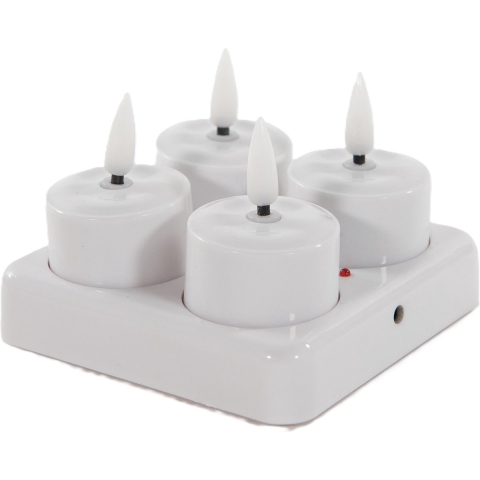 Oplaadbare LED theelichtjes/waxinelichtjes - 4x st - wit - H5 cm - met oplaadstation -