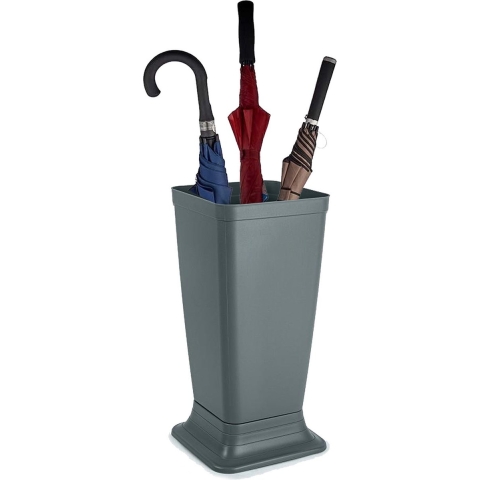Paraplubak/parapluhouder Plain - grijs - glad kunststof - D26 x H52 cm - op verhoogde voet -