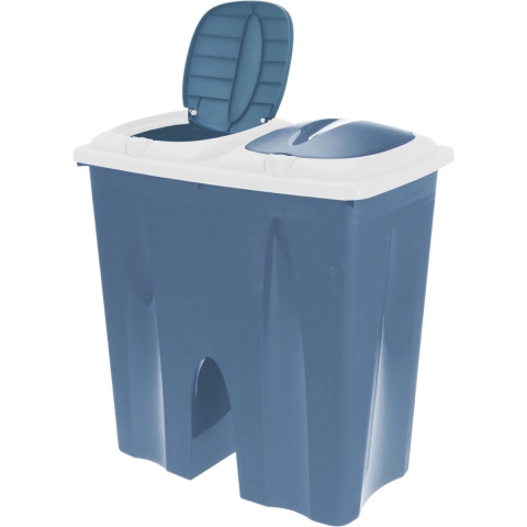 Dubbele wasmand blauw met 2 deksels 50 x 30 x 55 cm -