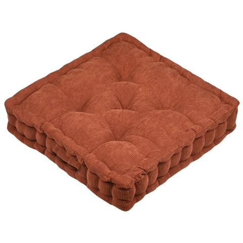 Stof Textile Vloerkussen Ribcord - terracotta - polyester - 45 x 45 x 10 cm - vierkant - Extra dik -