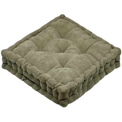 Stof Textile Vloerkussen Ribcord - olijfgroen - polyester - 45 x 45 x 10 cm - vierkant - Extra dik -