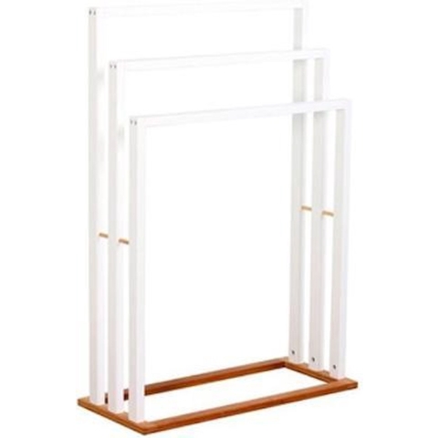 Handdoeken ophangrek badkamer - wit bamboe hout - 55 x 24 x 82 cm -