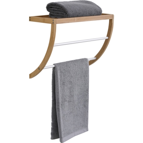 Handdoekenrek wand - 2 stangen - bamboe hout/wit - 45 x 20 x 34 cm -