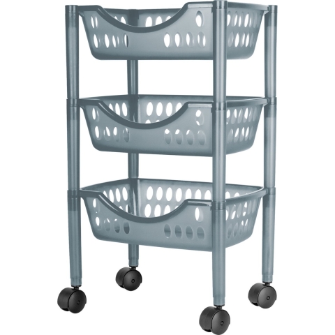 Keukentrolley - 3-laags - grijs - kunststof - 39 x 26,5 x 66,5 cm -