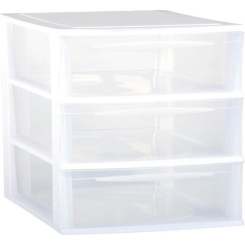 Ladenkast/bureau organizer wit stapelbaar A4 met 3x lades L36 x B26 x H28 cm -
