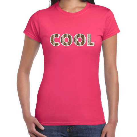 Cool tekst t-shirt roze dames slangenprint XS -